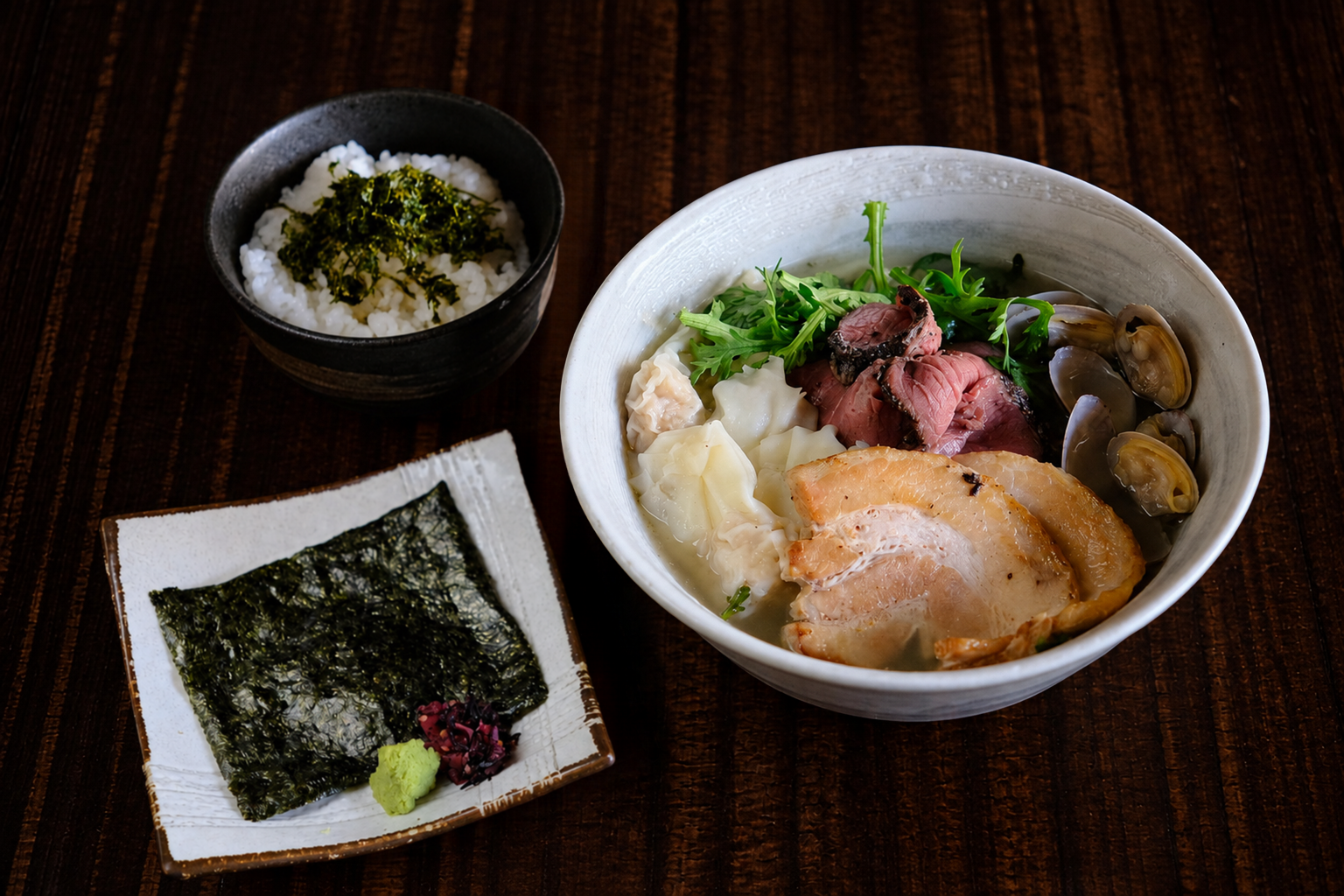 B 茶漬けセット — らー麺注文時の追加料金。残ったスープで茶漬けを楽しめます。